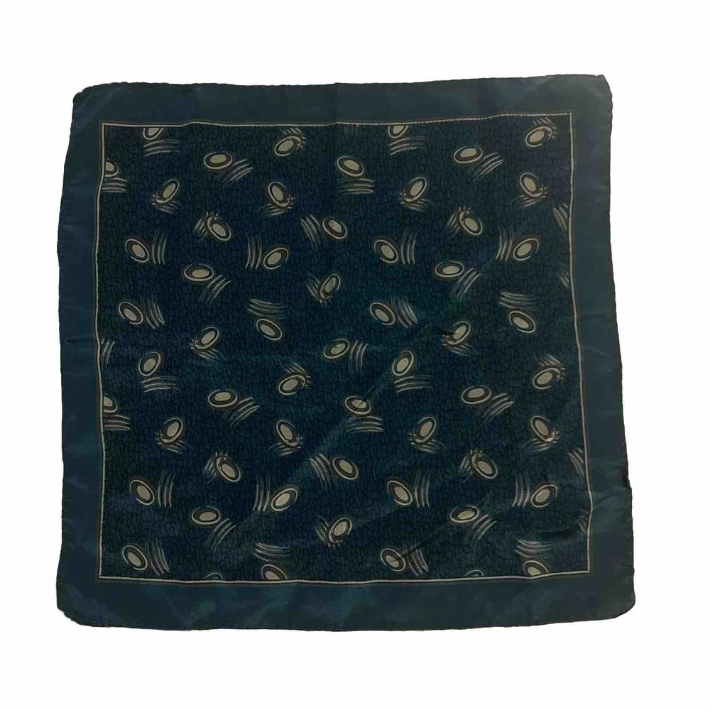 PAISLEY Handkerchief VINTAGE‎ Teal, Gray Silver 100% SILK Made in Italy 13-13